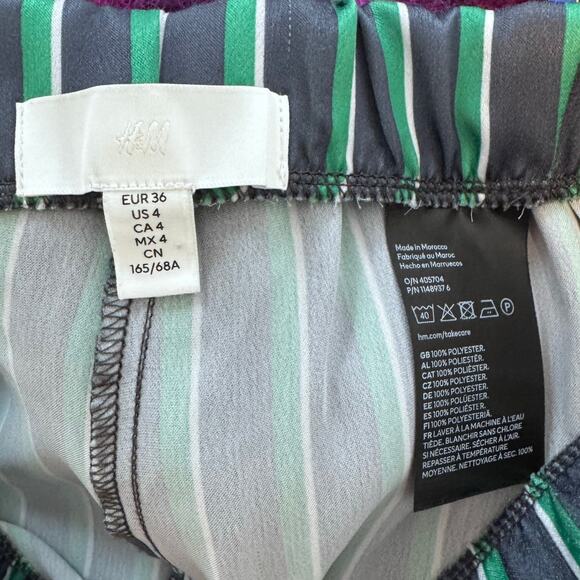 H&M Striped Satin Pants Green - Size 2 - Picture 3 of 5